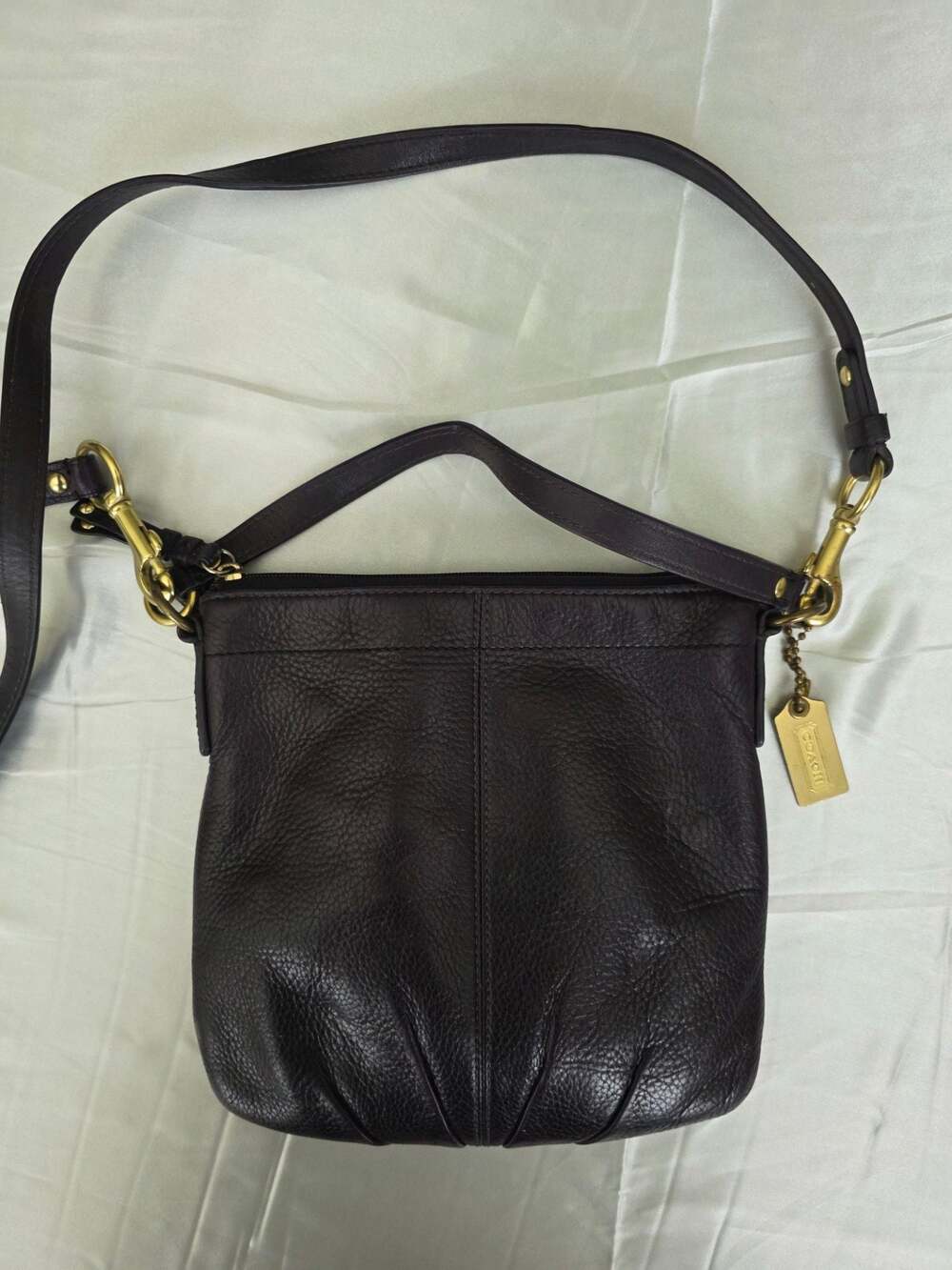 Dark Eggplant Coach Brooke Pleated Pebbled Leather Crossbody Bag E0973-43112